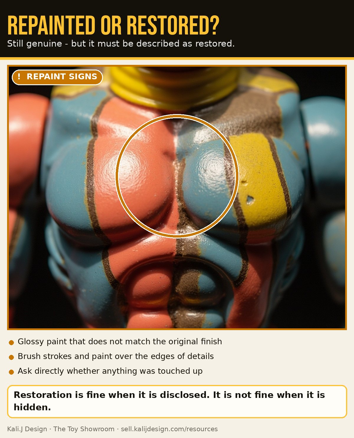 Close-up of an action figure torso with glossy, mismatched repainted areas